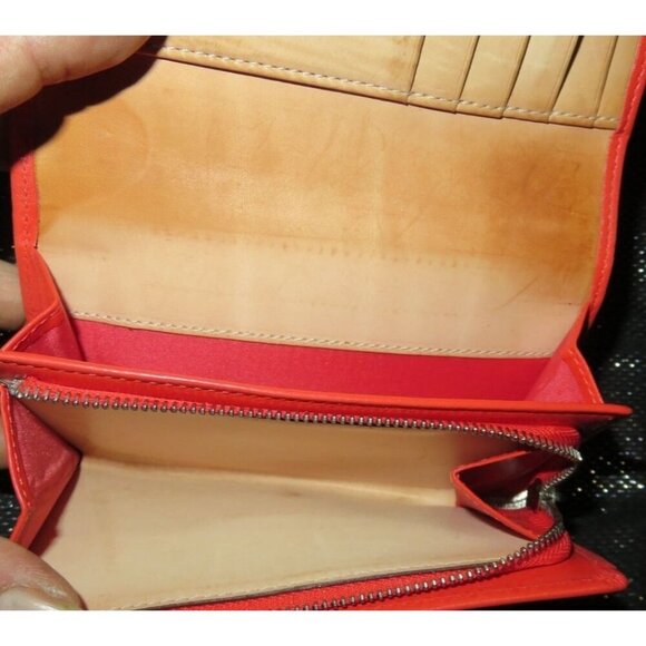 Coach 2004 Circa Embossed Logo White Patent Leather Bifold Wallet w/ Orange Trim - Picture 8 of 10